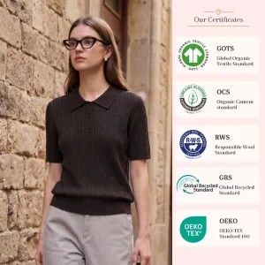 5 Colors Women Cable Knit Wool Polo Shirt Short Sleeve Lapel Collar Button Slim Knitted Pullover Elegant Basic Top