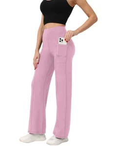 5005 Women’s Color Blocking Breathable Yoga Pants with Pocket Flared High Waist Elastic Waist Full Length