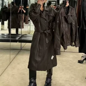 5199 1 Women’s Fashion New Zealand Bubble Leather Retro European and American Style Motorcycle Oversized Windbreaker Coat