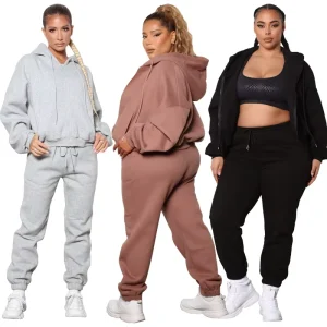 5Xl Plus Size Fall Women Clothing Solid Color Tracksuit Jogger Set