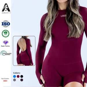 6 Color Worn Outdoors Fitness Cycling Long Sleeve One Piece Activewear Yoga Jumpsuit for Women with a Beautiful Back