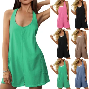 6 Colors Womens Rompers Summer Casual Loose Sleeveless Overalls Wide Leg Shorts Jumpsuit Beach Vacation Outfits