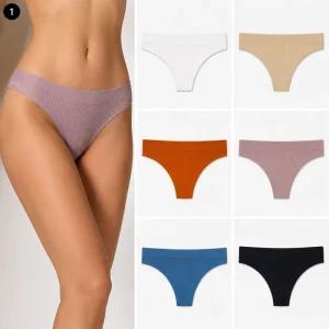 6 piece Set Soft Comfortable Breathable Underwear Stretchy Mid Waist Women Nylon Ribbed Panties Seamless Thong