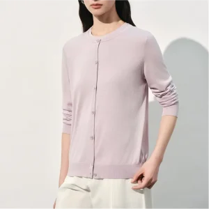 862508 Spring Lady Elegant Gentle White Cotton Silk Flower V Neck Women’s Loose Looking Thin Thick Knitwear Cardigan