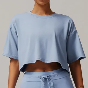 90% Polyester 10% Elastane Women Fitness Cropped T Shirts Comfortable Loose Fit Sports Yoga Crop Top