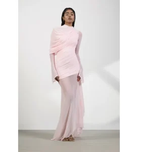 A10744 Summer Elegant Party Dress for Ladies Chiffon Pleated Design Long Sleeves Party Evening Dress Sexy Slit Dress