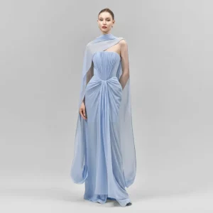 A11922 Women’s High End Casual Summer Party Dress Solid Color Off Shoulder Maxi Breathable Woven