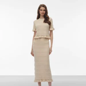 A11938 Women’s Casual Outfits Short Sleeved Knitted Slim Fit Sweater Set Ruffle Edge Dress Top Hem Dress