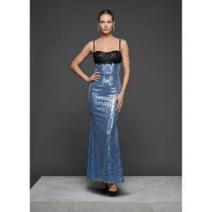 A12160 Lace Patchwork Sequin Elegant Evening Long Women’s Dress