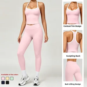 ABX6001+ACK6001 Custom Solid Women Loungewear Set Quick Dry Sports Workout Yoga Set Spandex High Stretch Yoga Gym Fitness Set