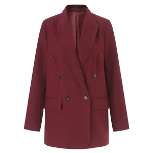 AIMEISI Autumn and Winter New Casual Elegant Burgundy Double Breasted Jacket Loose Ladies Blazer Designs Women’s Blazers