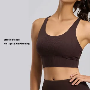AMCLEVER Custom Logo 220gsm Women’s Ribbed Seamless Sports Bra OEM Service for Fitness Brand Bulk Order Available