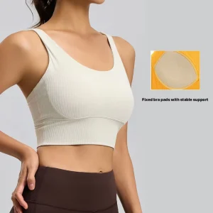 AMCLEVER Solid Color 220G Polyester Spandex Women’s Athletic Bra High Support Shockproof Running & Pilates Top No Pinch Design