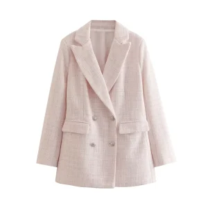 ANSZKTN Autumn Women’s Retro Long Sleeve Blazer European American Fashion Tweed Pocket Decoration Button Blazer