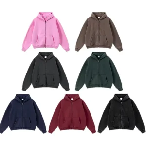 Acid Wash Unisex Men’s Women’s Thick Warm Fleece Cotton Polyester Zipper up Hooded Sweatshirt Blank Pullover Hoodies Hoodie