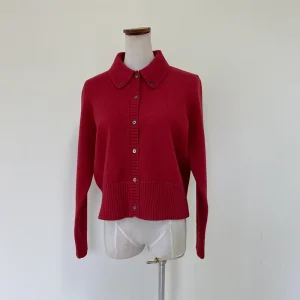 Acrylic Women’s V Neck Lapel Pullover Sweater Soft Warm Fashionable Red