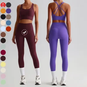 Active Wear Outdoor Leggings Gym Fitness Sets Women Cross Back Sports Bra Workout Yoga Outfits Sets