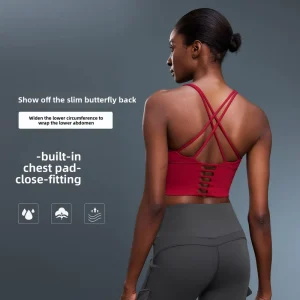 Active Yoga Breathable High Support Padded Women’s Widened Hem Fitness Bra Small Sling Thin Shoulder Strap Hollow Cross Back
