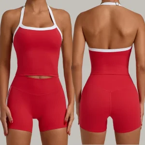 Activewear Women’s Sportswear Clothing Shorts Workout Short Leggings Gym Fitness Halter Tank Top Two Piece Yoga Set