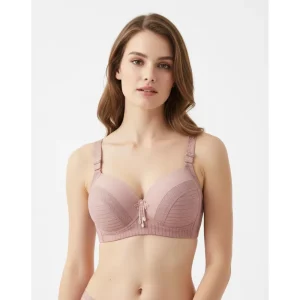 Adjustable Strap Women’s Bra Plus Size Striped Push Up Bralette Full Cup Gathering Quick Drying Underwear for Ladies