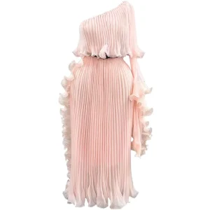 African Plus Size Women’s Clothing Miyake Pleated Dress Long Skirt Light Luxury High end Feel Vacation Style