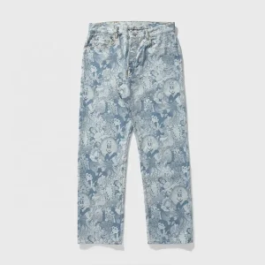 Allover Custom Printed Cotton Denim Exterior High Rise Button Fly Straight Leg 100% Cotton Jeans