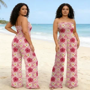 Aloha Beach Wear Dress Women’S Jumpsuits Playsuits Romper Hibiscus Flower Printing Custom Pleated Women’S Jumpsuits & Playsuits
