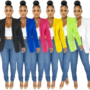 American Clothing Spring Women’s Office Lady Fashion Pleat Long Sleeve Blazer Suit Jackets Women’s Jackets
