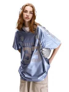 American Ice Hockey Jersey Vintage Short Sleeve V-neck Letter Pattern Men’s Women’s Loose Fit Polyester T-shirt