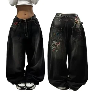 American Retro Cleanfit Fashion Print Baggy Jeans Women’s Y2K Popular Casual Joker Gothic High Waist Wide-Leg pants Street Wear