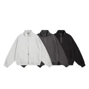 American Retro Double Zipper Stand Collar Solid 100% Cotton Heavyweight Sweatshirt Men’s Women’s Fashion Brand Autumn Couple