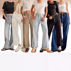American style Retro Non elastic Straight leg Workwear Jeans Wide leg Denim Women’s Pants Women’s Jeans