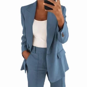 Anti-Wrinkle Lapel Slim Cardigan Blazer Jacket in Polyester Cotton Women’s Clothing