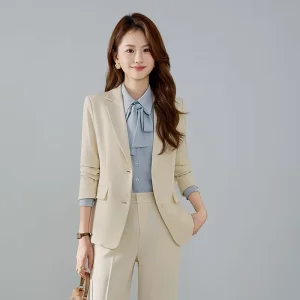 Apricot Women’s Spring Suit Jacket Button Front Anti Wrinkle V Neck Professional Dress for College Students Interview Casual