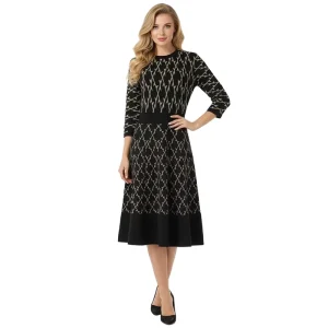 Autumn Elegant Slim Fit Women’s Knitted Dress Casual Button Jacquard Knitted Dress