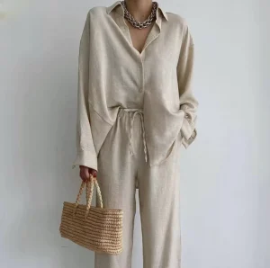 Autumn European and American Style Commuter Loose Shirt Fashion Casual Women’s Set