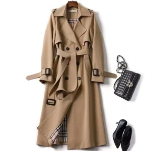 Autumn Fashion Elegant Temperament New Loose Khaki British Style Medium Long Thin Womens Trench Coat
