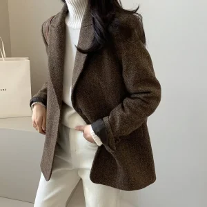 Autumn French Style Single Breasted Loose and Versatile Solid Color Long Sleeved Women’s Jacket