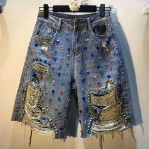 Autumn High Waisted Denim Slim Fit Versatile Tassel Women’s Shorts