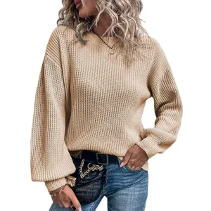 Autumn Knitted Women’s Pullover Loose Sweaters Casual O Neck Cashmere Womens Knit Lantern Sleeves Sweaters