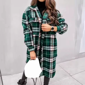 Autumn Long Sleeve Plaid Women’s Coats Pocket Women Jackets and Coat Plus Size Clothing