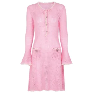 Autumn Long-sleeved High-stretch Knitted All-match Hollow-out Embroidered Beaded Dress Clothing Manufacturers