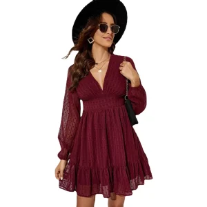 Autumn New Arrival V Neck Long Sleeve High Waist Women’s Elegant Club Dress