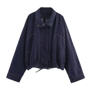Autumn New Arrivals Women’s Clothing Lace-up Batwing Sleeve Denim Jacket Loose Coat 8727271 8727220