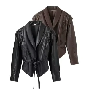 Autumn New European and American Style Women’s Fashion Personality Street Collar Slim Fit Long Sleeved Short Jacket
