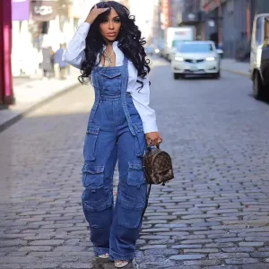 Autumn New Fashion Retro Loose Denim Camisole Women’s Jumpsuit