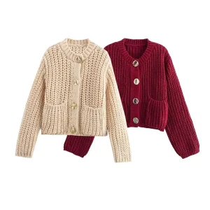 Autumn New Fashion Women’s Vintage Long Sleeve Casual Tops Coat Cute Style Thick Needle Knitting Sweater Female Casual Coats