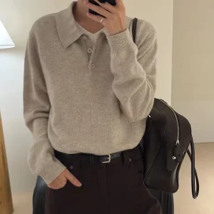 Autumn New Style Wool Women’s Polo Collar Sweater, Skin-friendly Long Sleeve Knitted Top