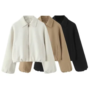 Autumn New Women’s Clothing Simple Casual Fashion Puff Elastic Decorative Layer Long Sleeve Lapel Jacket 8372246