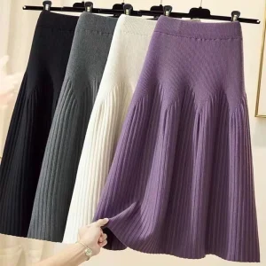 Autumn Thickened Knitted New Slimming Mid Length Versatile A line Skirt Women’s Half Skirt